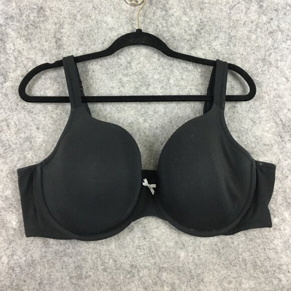 Cacique Bra 44DD Lightly Lined T Shirt Solid Black Cotton Knit Underwire Smooths - Picture 1 of 13
